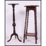 2x 20th century plant stands, one on squared legs the other on column supports.