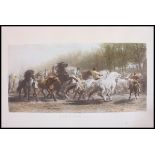 Bonheur, Rosa; Victorian coloured engraving of typical horse fair / parade. Framed (not glazed).