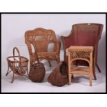 A Lloyd Loom lusty style chair together with a collection of whicker items to include basket,