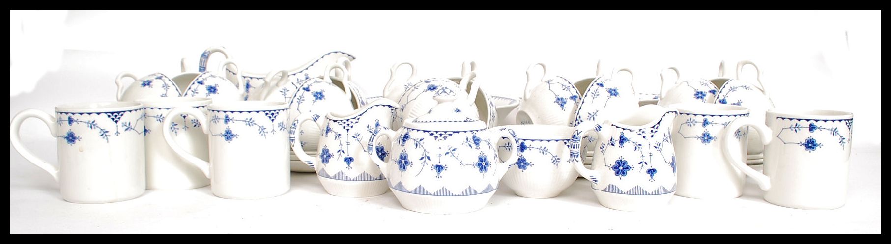 An extensive blue and white Johnson Brothers dinner service in the Denmark pattern,