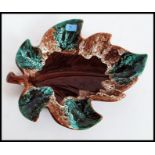 A retro 20th century large Vallauris of Portugal large majolica leaf dish. Impressed stamp to base.