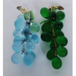 A pair of Murano art glass / studio glass grapes, blue and green frosted and clear grapes,