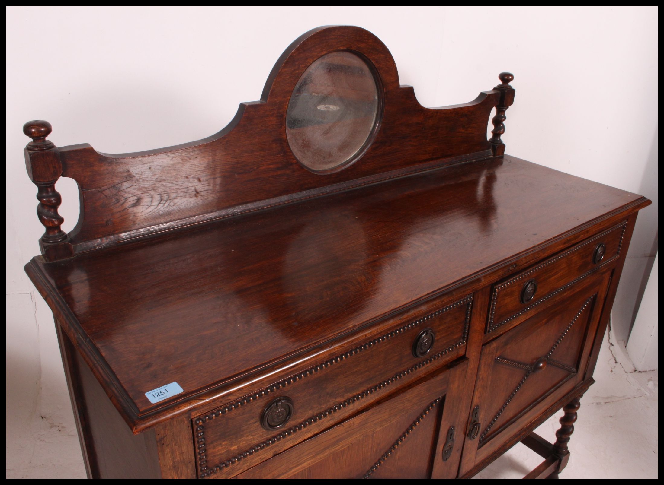 A 1930's golden oak mirror back barleytwist sideboard. - Image 3 of 5