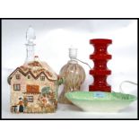 A Beswick cabbage dish together with a retro art glass vase, Murano tutti Frutti style table lamp,