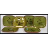 A set of six studio pottery plates in a wonderful rich green glaze depicting a ram to each plate,