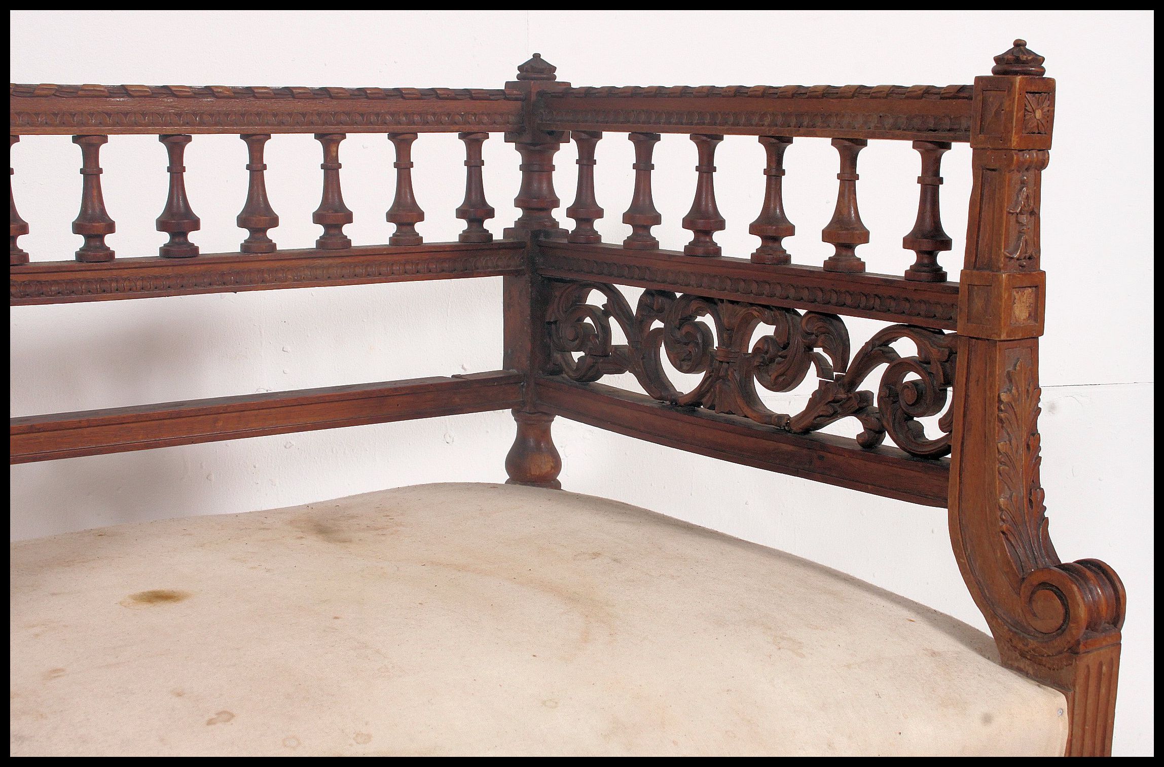 An early 20th century carved walnut Italian window seat. - Image 3 of 5