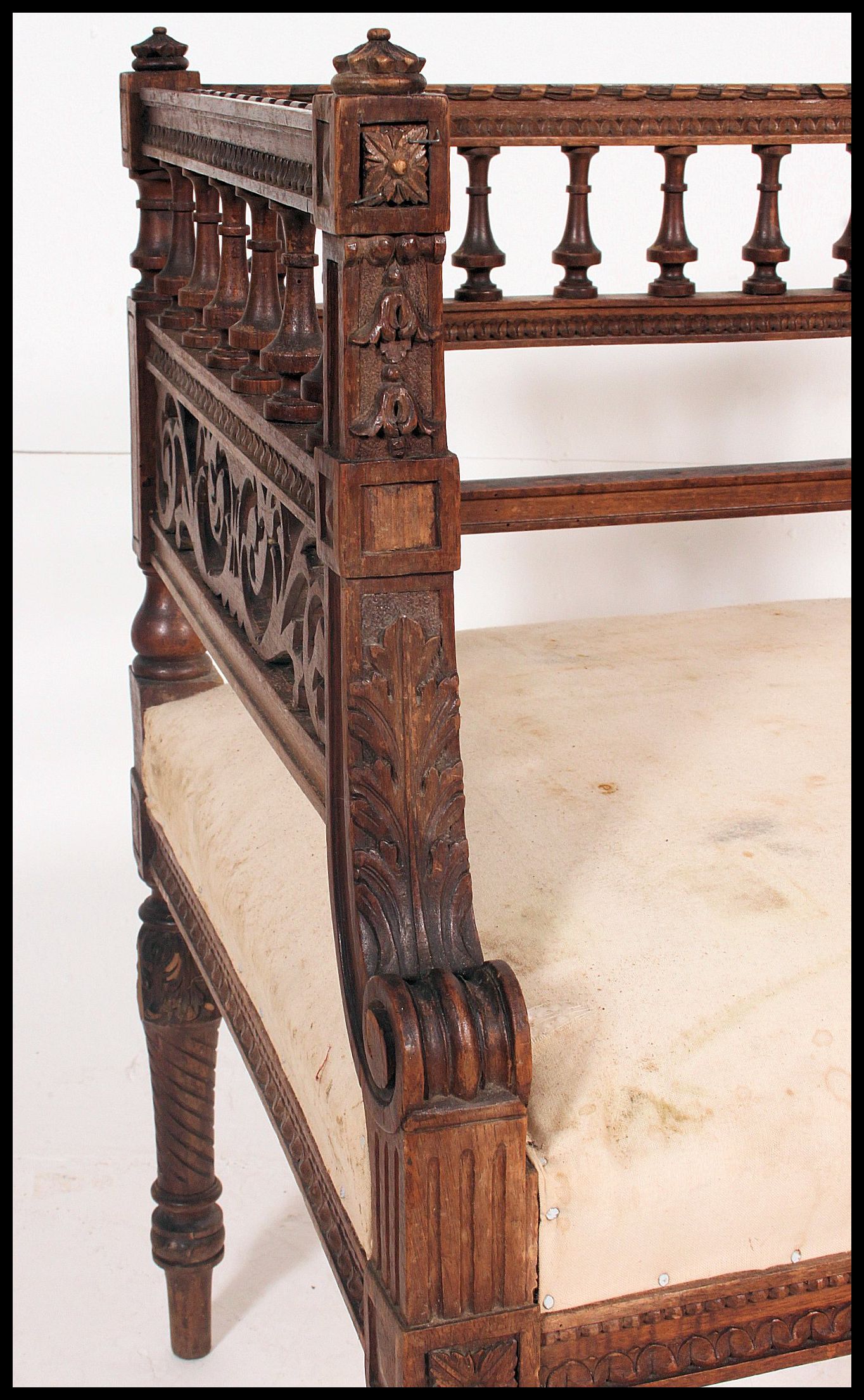 An early 20th century carved walnut Italian window seat. - Image 4 of 5