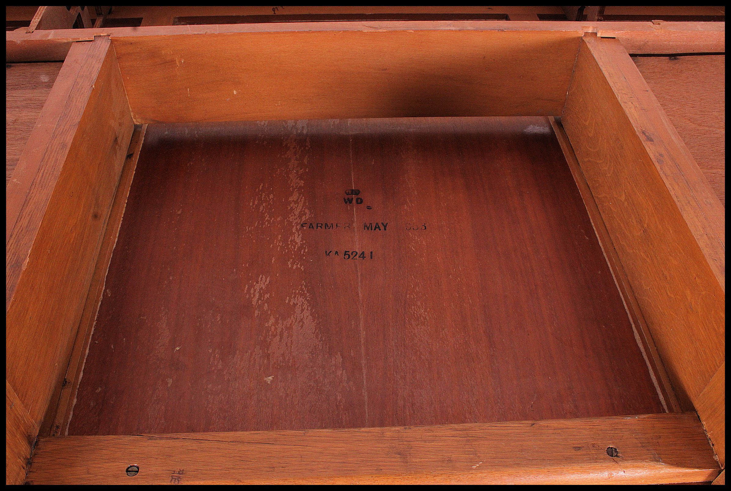 A mid century golden oak Air Ministry military desk raised on tapered legs with drawers to the - Image 5 of 6