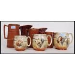 A collection of graduating jugs by British Anchor each with dog - hunting scenes.