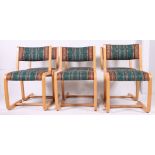 A set of six retro late 20th century bentwood / cantilever chairs having fabric pads and back rests