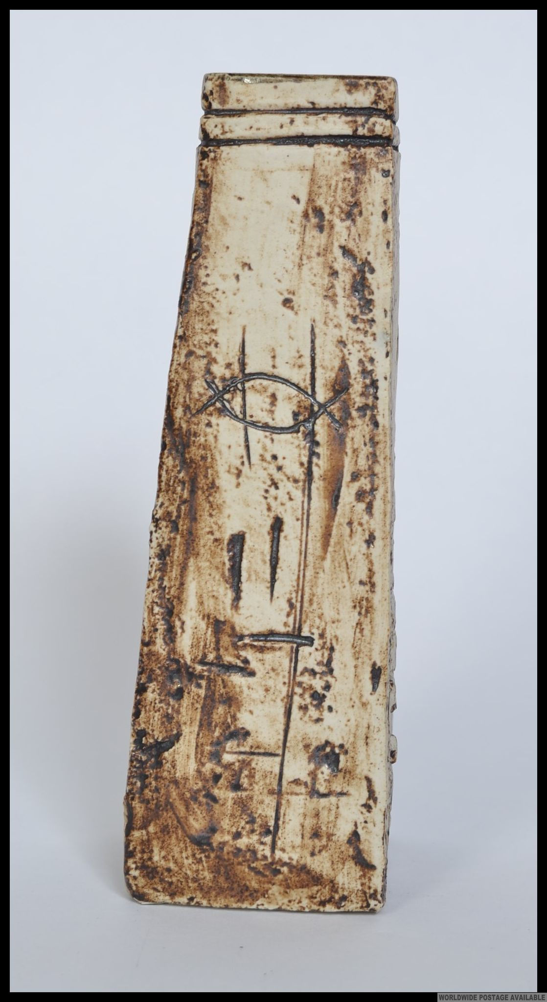 An original Troika pottery coffin vase with textured brown ground, - Image 4 of 6
