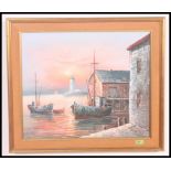 A framed Max Savy oil on canvas of a Harbour fishing scene along with a further four framed and
