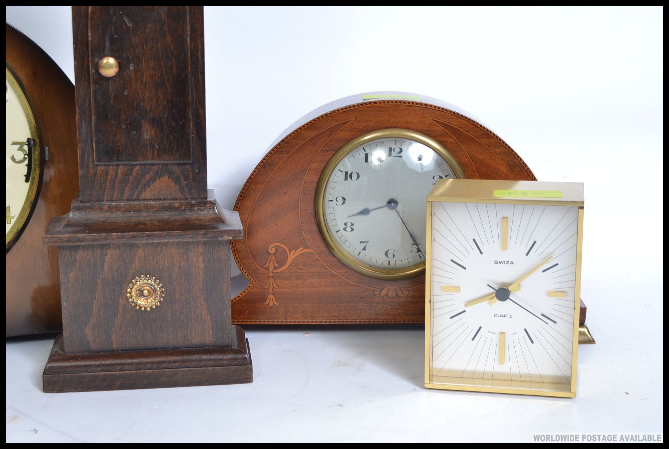 A 1940's mantel clock together with a miniature grandfather clock, Swiza alarm clock, - Image 3 of 3