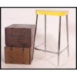 2 Industrial retro ' Unibloc ' filing storage cabinet boxes with flip lids and leather straps.