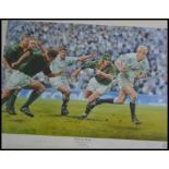 England Rugby - A framed and glazed print titled " Will To Win " by artist Peter Cornell,