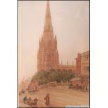 Ernest Parkman Framed and glazed watercolour of Bristol scene, St Marys Radcliffe,  Bristol artist,