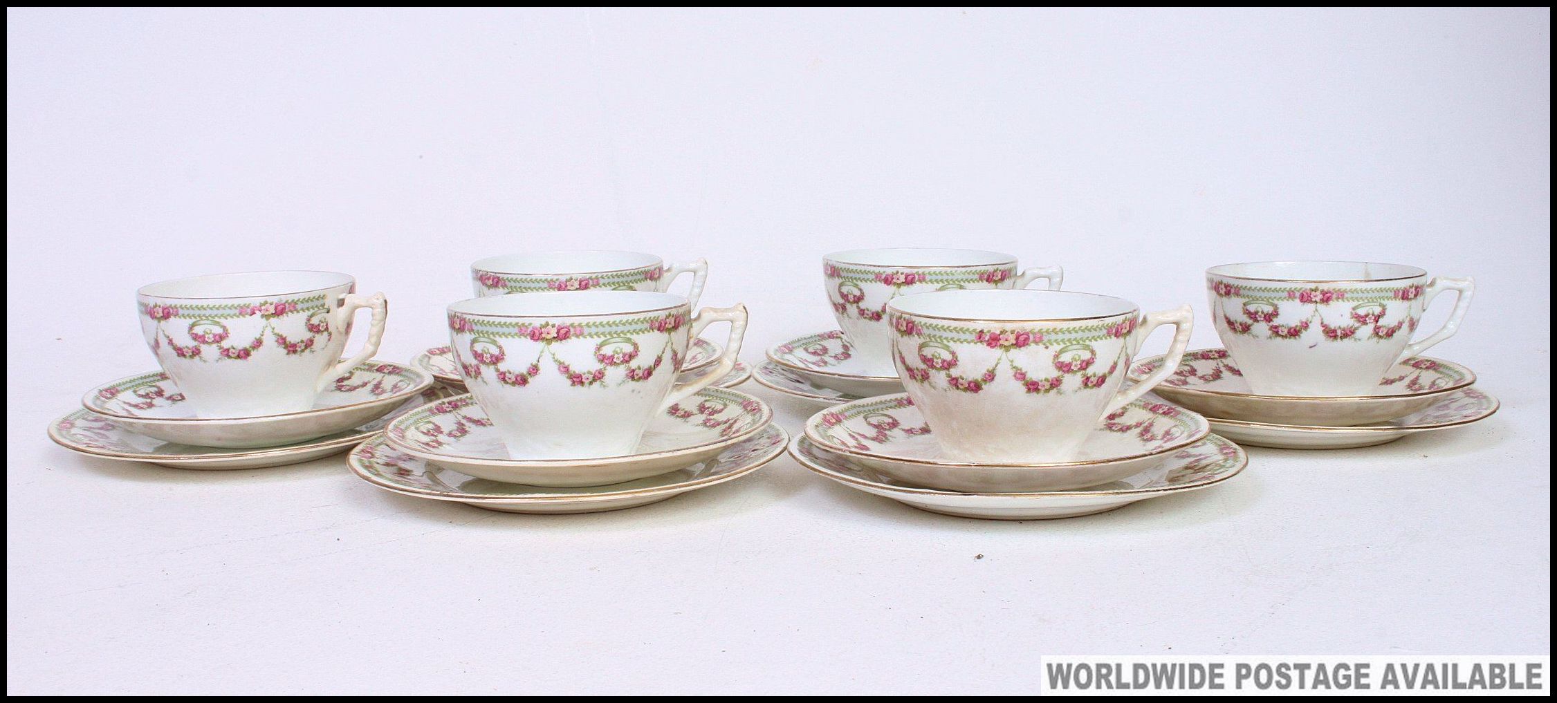 A set of 6 Staffordshire ceramic trio's in a chintz - part tea service comprising cups, saucers,