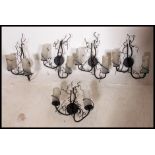 A collection of 5x vintage retro tree / natural form metal wall light sconces.