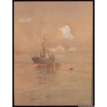 An early 20th century watercolour painting of a tramper / steamship.