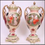 A fabulous pair of late 19th / early 20th century Royal Vienna porcelain twin handled vases.