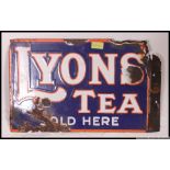 A fabulous original vintage enamel Double sided Industrial advertising Lyons tea sign ( see