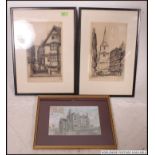 A pair of framed and glazed etchings of Bristol Scenes by Sharland along with another framed and