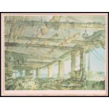 After Francis R Flint. A print of a watercolour painting. A Boat makers workshop.