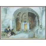 After Francis R Flint. A print of a watercolour painting. A Vaulted Alleyway.