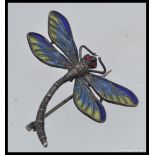 A stunning Jungastil Silver gilt plique-à-jour Enamel dragonfly brooch,
