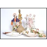 A collection of ceramics to include a Staffordshire flatback, large 3 graces porcelain figurine,