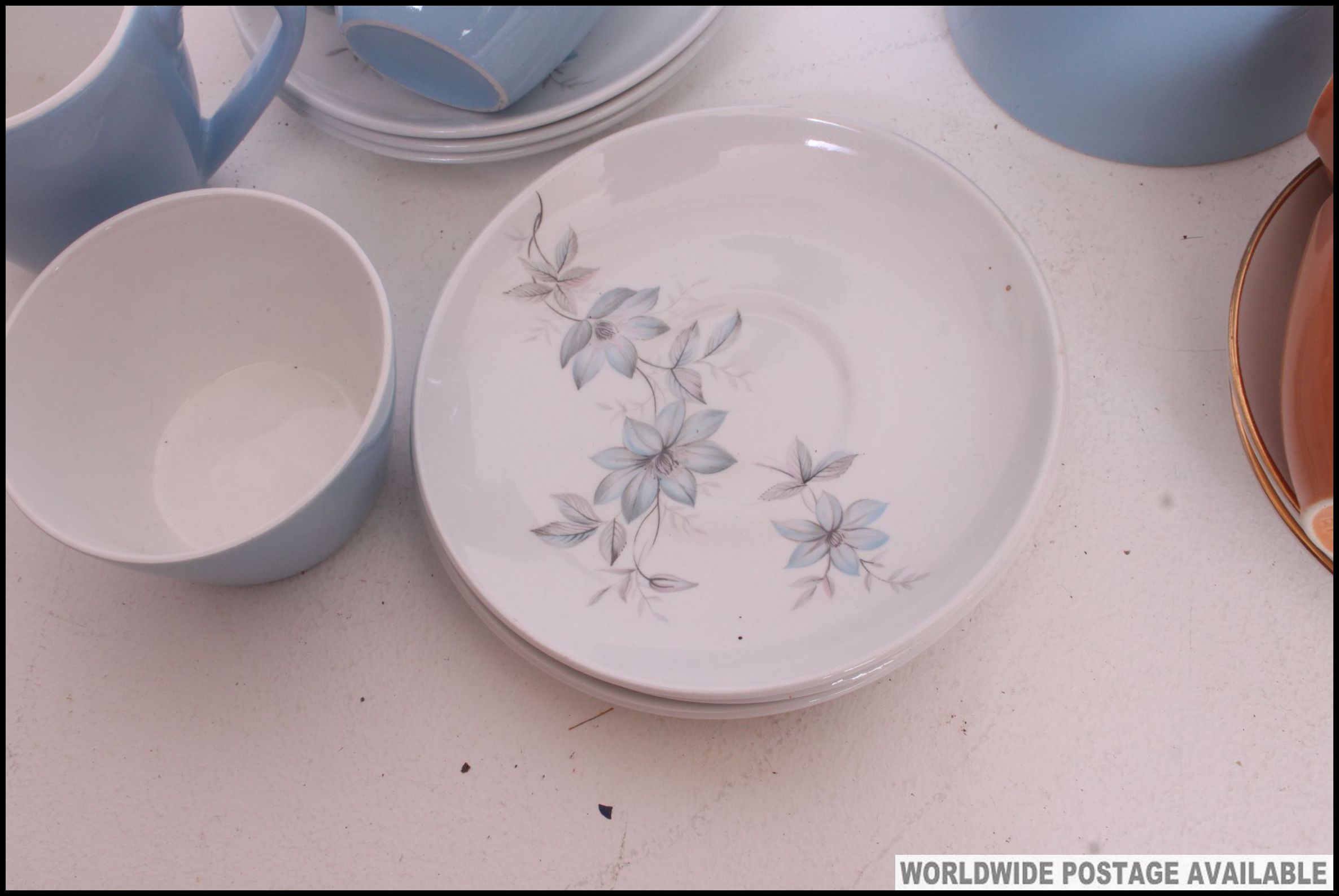 A retro mid century Johnson Bros Ironstone tea service in monochrome and  chintz patterns. - Image 4 of 5