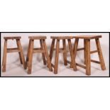 A set of 4 country chunky rustic pine country mid height dining table stools.