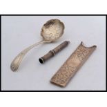 A collection of silver items, all hallmarked, to include a small serving spoon (decorative),