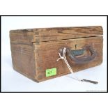 A 19th century sailors pine diddy box with brass notation plaque for A.