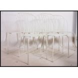 A set of 6 contemporary Ikea painted metal garden chairs with white finish.