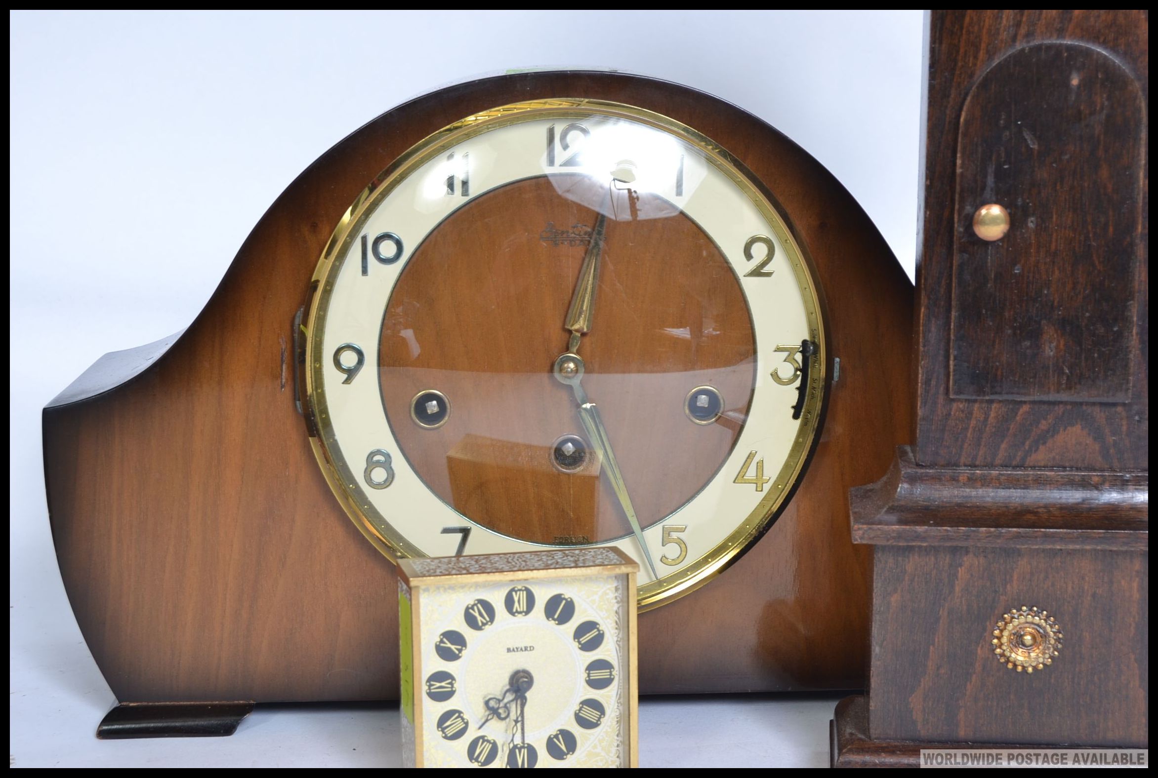 A 1940's mantel clock together with a miniature grandfather clock, Swiza alarm clock, - Image 2 of 3