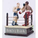BOXING MONEY BOX: A 20th century vintage style cast iron money box in the form of a boxing ring,