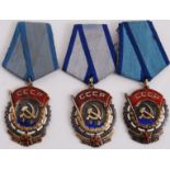 ORDER OF THE RED BANNER OF LABOUR: A collection of 3x period Russian silver ' Order Of Red Banner