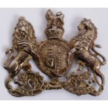 A 20th century uniform helmet plate / badge, in the form of the British coat of arms,