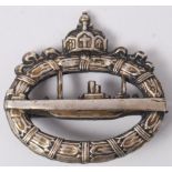 An original WWI First World War era issued U - Boat submarine uniform badge.