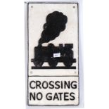 A large vintage style cast iron reproduction Railway Crossing sign.