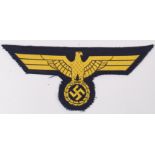 A WWII Second World War era Nazi Third Reich German Kriegsmarine tunic uniform patch.