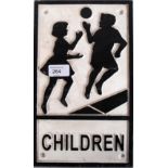 A 20th century cast iron reproduction Children Crossing wall sign,