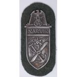 A WWII Second World War era Nazi Third Reich German Narvik Shield badge / patch for the Campaign In