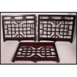 3 Chinese hardwood lattice work wall pan