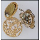3 large vintage brooches one large round