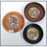 A collection of three framed Victorian ceramic pot lids,each titled The Game Bag,