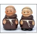 A pair of retro West German ceramic Goebels pottery cruets in the form of monks.