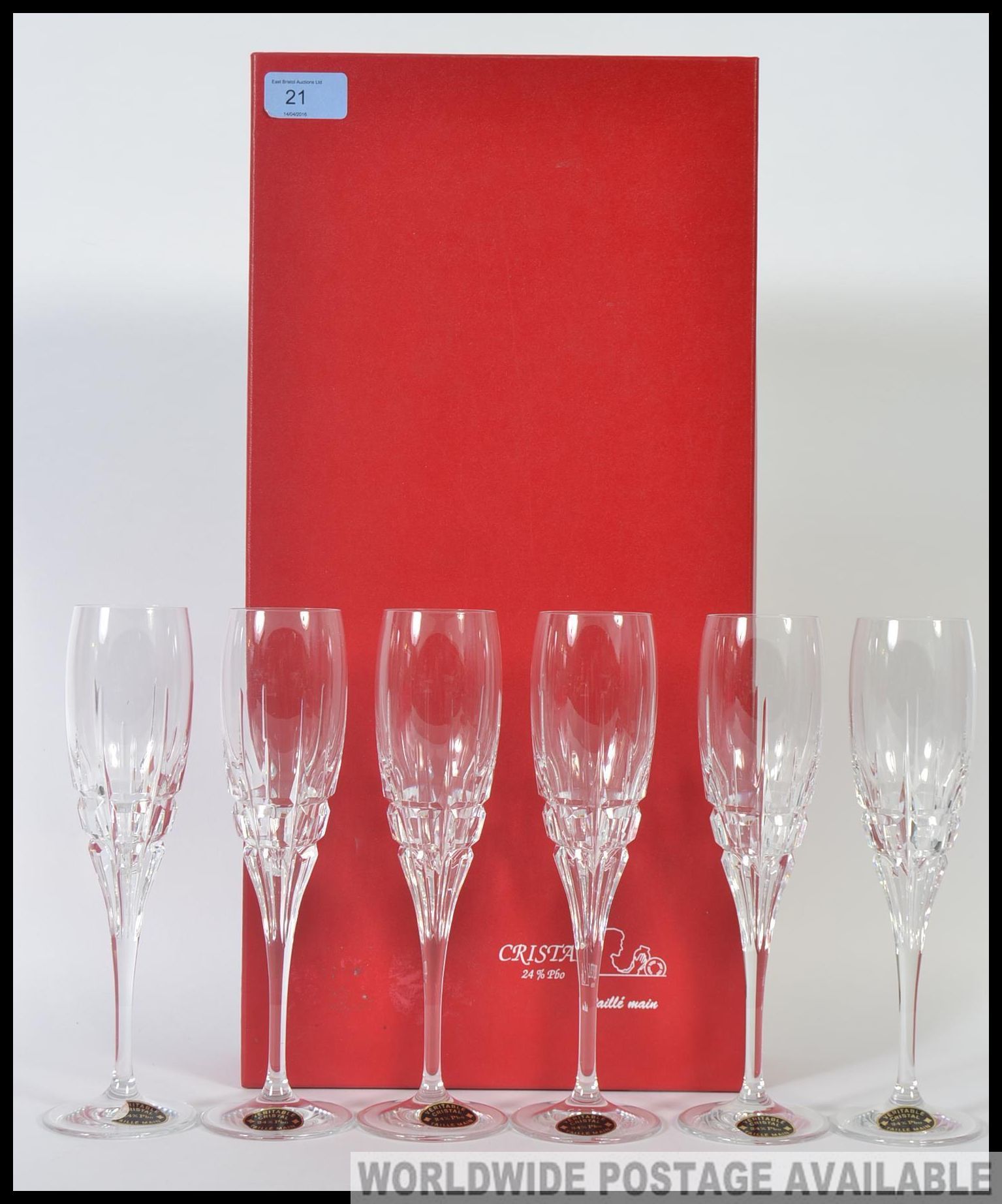 A set of ' Cristal ' crystal champagne flutes. Within the original lined presentation box.