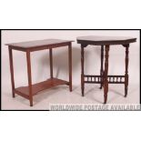 A Victorian centre table raised on turned legs together with a mahogany table and a Victorian